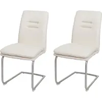 MCW Set van 2 eetkamerstoelen -H70, keukenstoel sledestoel, stof/textiel geborsteld roestvrij staal ~ crème-beige