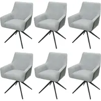 Mendler Set van 6 eetkamerstoelen -L91, keukenstoel armleuning draaibaar autostand stof MVG ~ lichtgrijs kunstleer donkergrijs