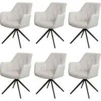 MCW Set van 6 eetkamerstoelen -L80, keukenstoel Gestoffeerde stoel Stoel met armleuningen, draaibaar, metaal Stof/textiel ~ crème-beige