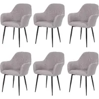 MCW Set van 6 eetkamerstoelen -F18, keukenstoel, retro design ~ stof/textiel grijs, zwarte poten