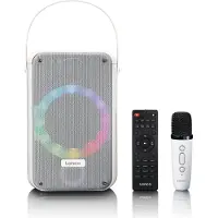 Lenco BTC-060WH - Karaoke set met Bluetooth, oplaadbare batterij, draadloze karaoke microfoon en disco LED-verlichting - Wit