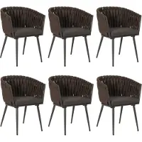 Mendler Set van 6 aluminium eetkamerstoel -N38, armleuning binnenstoel, Olefin rope weave Touw ~ bruin Kussen donkergrijs