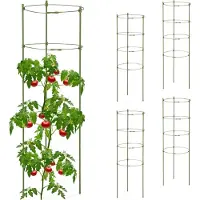 Relaxdays plantensteun set van 5 - met 4 ringen - 90 cm - metaal - groen