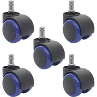 Mendler Set van 5 harde vloeren wielen -H86, bureaustoel wielen, 150kg draagvermogen Ø 11mm ~ blauw