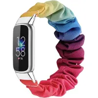 Strap-it Textiel Smartwatch bandje - Geschikt voor Fitbit Luxe scrunchie bandje - kleurrijk - Horlogeband / Polsband / Armband