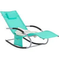 SoBuy Ligstoel OGS28-TB - Met Schommelpoten en Hoofdkussen - 150 x 63 x 83 cm - Groen