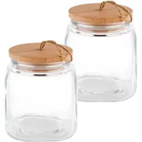 Aps Woody Voorraadpot Glas - Houten Deksel met Siliconenn Afdichting - Vershouddoos - 2L - Set van 2