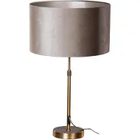 QAZQA Tafellamp brons met taupe fluwelen kap 35cm - Parte
