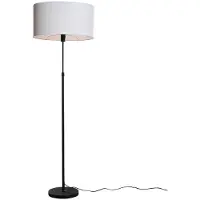 QAZQA Vloerlamp zwart met ovale linnen lampenkap wit 50cm - Parte