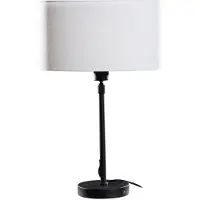 QAZQA Tafellamp zwart met ovale linnen kap wit 35cm - Parte