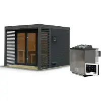 Karibu Saunahuis Buiten sauna Tuin sauna Ares 3, antracietkleurig, oven 9 kW, , externe bediening, easy, 38mm massief hout, 277x276x232 cm, metaalkleur: antraciet