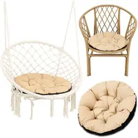 Amazinggirl Stoelkussen Rond 60 cm – Zitkussen voor Tuinstoel Rotan & Schommelstoel – zachte ronde zitting waterafstotend voor Terras Balkon Tuin Binnen en Buiten Beige Schaduw B
