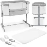 Moby-System LUNA Co-Sleeper - Cosleeper 3-in-1 zijbed voor baby's - Vrijstaand Babybedje - 88 x 56cm - Grijs