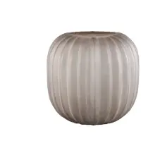 Ptmd Levente Sand Carved Glass Round Vase Ribbed Low (Beige, 26x30x26cm)