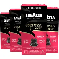 Lavazza Espresso Classico Koffiecups - 120 Cups - 100% Arabica Koffie - Intensiteit: 9/13 - 4 x 30 Aluminium Capsules - Geschikt voor Nespresso