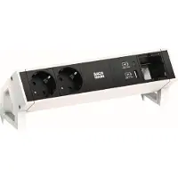 Bachmann DESK2, 2x CEE7/3 stopcontacten, 1x USB-poort, artikelnummer 902.935, 22W, 1x CM-connector, 0,2 meter, GST18, RAL9010