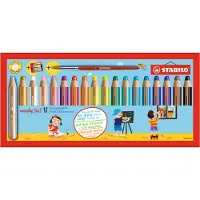 Stabilo woody 3 in 1 - Multi Talent Kleurpotloden - Etui Met 18 Kleuren, Puntenslijper & Penseel
