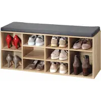 Kesper Schoenenrek/schoenenkast met zitvlak - naturel - 10 paar schoenen - hout - L103 x B30 x H48 cm