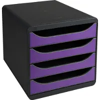 Exacompta Big Box Plus Iderama paars, 4 open laden A4/A4+/24x32 cm, geruisloos met stop, stapelbaar