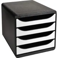 Exacompta Big Box Plus Metallic Zilver, 4 open laden A4/A4+/24x32 cm, geruisloos met stop, stapelbaar