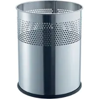 Helit afvalbak rond 15L, roestvrij staal zilver, H 321 x Ø 255 mm, luchtdoorlatend geperforeerd rooster
