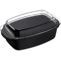 Relaxdays braadpan met glazen deksel, antiaanbaklaag, ovenschotel, braadpan van aluminiumgietsel, vaatwasmachinebestendig, 39 cm, zwart