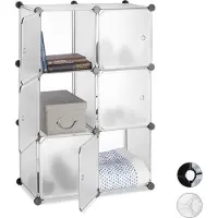 Relaxdays vakkenkast - 97,5 x 66 x 32 cm - 6 vakken met deuren - handgrepen - boekenkast - transparant