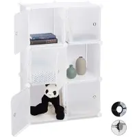 Relaxdays vakkenkast - 97,5 x 66 x 32 cm - 6 vakken met deuren - handgrepen - boekenkast - wit