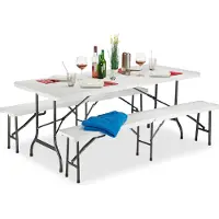 Relaxdays Biergartenmeubels, inklapbaar, 3-delige set, effen design, hoogte x breedte x diepte: 74 x 180 x 74,5 cm, wit