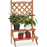 Relaxdays plantentrap met klimrek - 2 tredes - binnen - 110x61x40 cm - hout