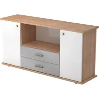 Hjh OFFICE PRO KAPA SB | Dressoir | met deuren + laden - Walnoot/Wit Sideboard Greeplijst kunststof
