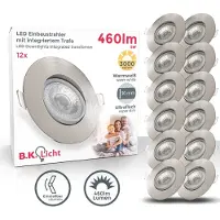 B.K.Licht - LED Inbouwspots - 12 stuks - spotjes kantelbaar - ronde - Ø9cm - warm wit licht 3.000K - 460Lm - 5W - nikkel