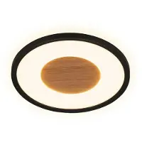 Briloner Sufit Wood - LED Plafonniére - plafondlamp met houtdecor - met indirect licht - warm wit licht - Ø29 x 3 cm - zwart
