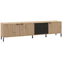 Vente-unique Tv-meubel Mayenne TV-Lowboard, Breedte 208 cm Kast met 3 deuren in groeflook, 2 lades