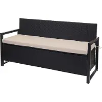 Mendler Poly-rattan 3-zitsbank -F39, tuinbank kistbank, opbergvak zitkussens ~ antraciet, kussens beige