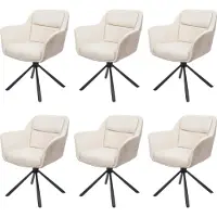 Mendler Set van 6 eetkamerstoelen -K33, keukenstoel Stoel, draaibare autostand, stof MVG ~ kunstleer, crème