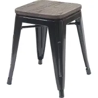 MCW Kruk -A73 incl. houten zitting, metalen kruk zitting kruk, metaal industrieel ontwerp stapelbaar ~ zwart