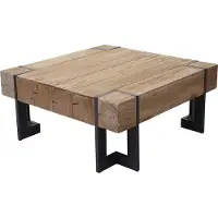 Mendler Salontafel -A15, woonkamertafel, massief rustiek dennenhout MVG-gecertificeerd ~ natuurlijke kleur 70x70cm