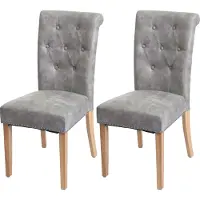 Mendler Set van 2 eetkamerstoelen Chesterfield II, keukenstoel, klinknagels ~ stof/textiel lichtgrijs, lichte poten