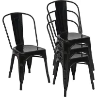 MCW Set van 4 stoelen -A73, bistrostoel stapelstoel, metalen industrieel design stapelbaar ~ zwart