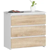 Akord Nachtkastje CL3 met 3 Lades / Furniture Factory / Wit – Sonoma Eik / 60 x 57 x 35 cm