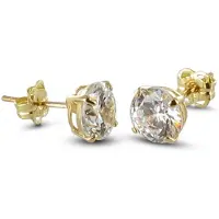 New Bling 121101455 Gouden Oorknopjes - Dames - Zirkonia - 6 mm Doorsnee - in 4 Zetpootjes Gezet - 14 Karaat - Goud