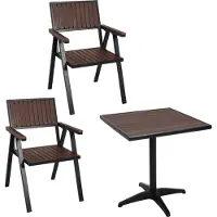 Mendler Set van 2 tuinstoelen + tuintafel -J95, stoel tafel, gastro outdoor coating, aluminium hout look ~ zwart, donkerbruin