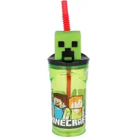 Stor Minecraft Drinkbeker met rietje – 360 ml – Herbruikbaar – Met 3D-figuur – BPA-vrij – Tumbler voor kinderen vanaf 4 jaar – Transparant groen