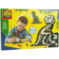 Ses - Gieten en schilderen - T-Rex met skelet - dino - glow in the dark - sneldrogend - met gietmal, gips, verf, penseel, kam en lijm