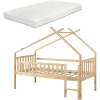 En.casa Kinderbed Sotkamo huisbed met matras 90x200 cm naturel []