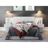 Vente-unique Uitbreidbaar hoofdeinde met nachtkastjes - 140/160 cm - Kleur: Wit - PARATI