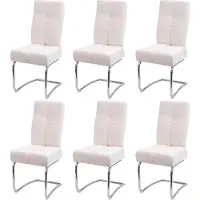 MCW Set van 6 eetkamerstoelen -G56, keukenstoel met sledestoel rugleuning, metalen stoel met rugleuning, stof/textiel chenille ~ crème