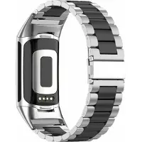 Strap-it Stalen Smartwatch bandje - Geschikt voor Fitbit Charge 5 / Fitbit Charge 6 stalen band - zilver/zwart - Horlogeband / Polsband / Armband
