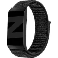 Bandz nylon loop band geschikt voor Fitbit Charge 3 / Charge 4 - Hoogwaardig nylon materiaal bandje met klittenbandsluiting - zwart nylon bandje